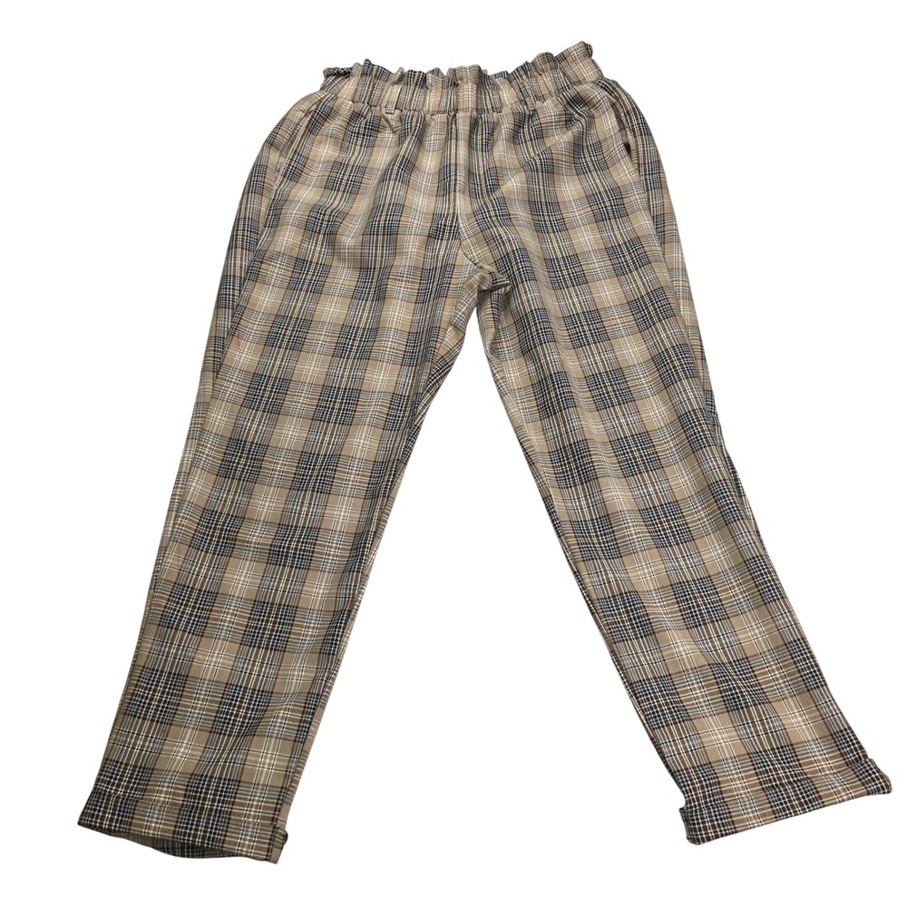 Lumiere Plaid Trousers Womens Large Tan Black Good Paperbag High Waist NP40532A